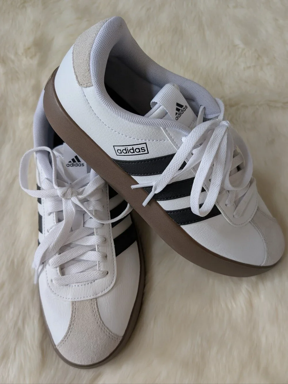 adidas VL Court 3.0 Women's Low Top Leather Lace-Up Sneakers White/Black Size 8